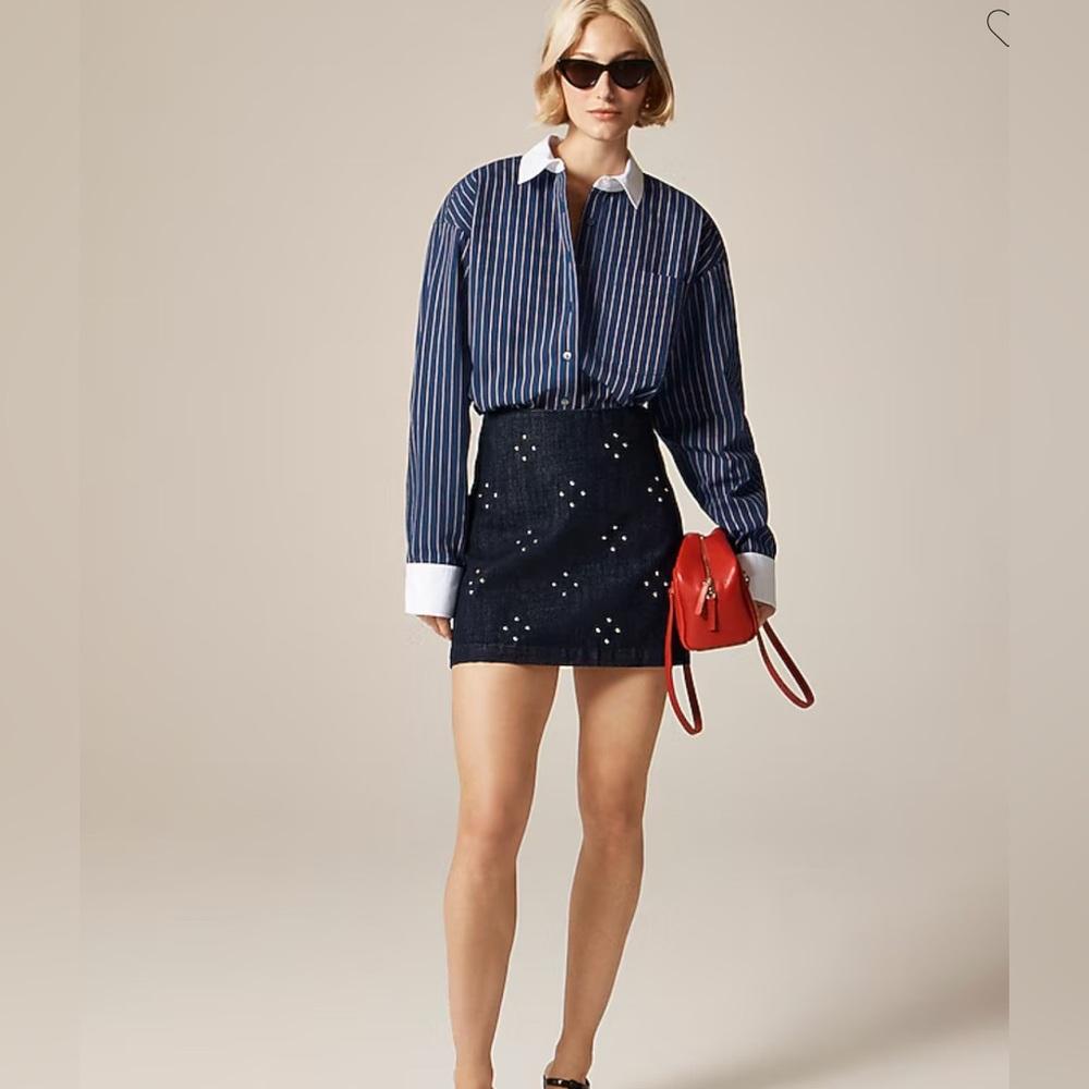 J. Crew Mini Denim Skirt in Dark Wash with Silver Stud Embellishments Sz. 6 $248
